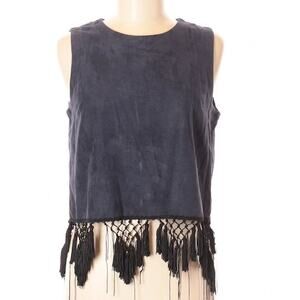 INA sleeveless cropped dark blue boho fringe tassel festival concert top